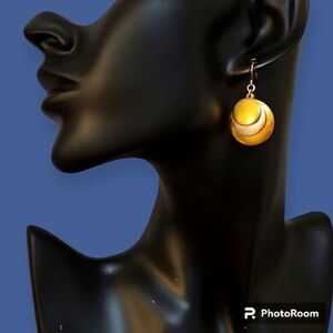 VTG PIERRE LANG Two-tone Atomic Layered Circle Disc Dangle Hook Earrings